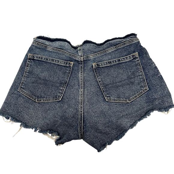 American Eagle High Rise 90’s Boyfriend Distressed Waist/Hem Denim Shorts Sz 10 - Picture 2 of 6